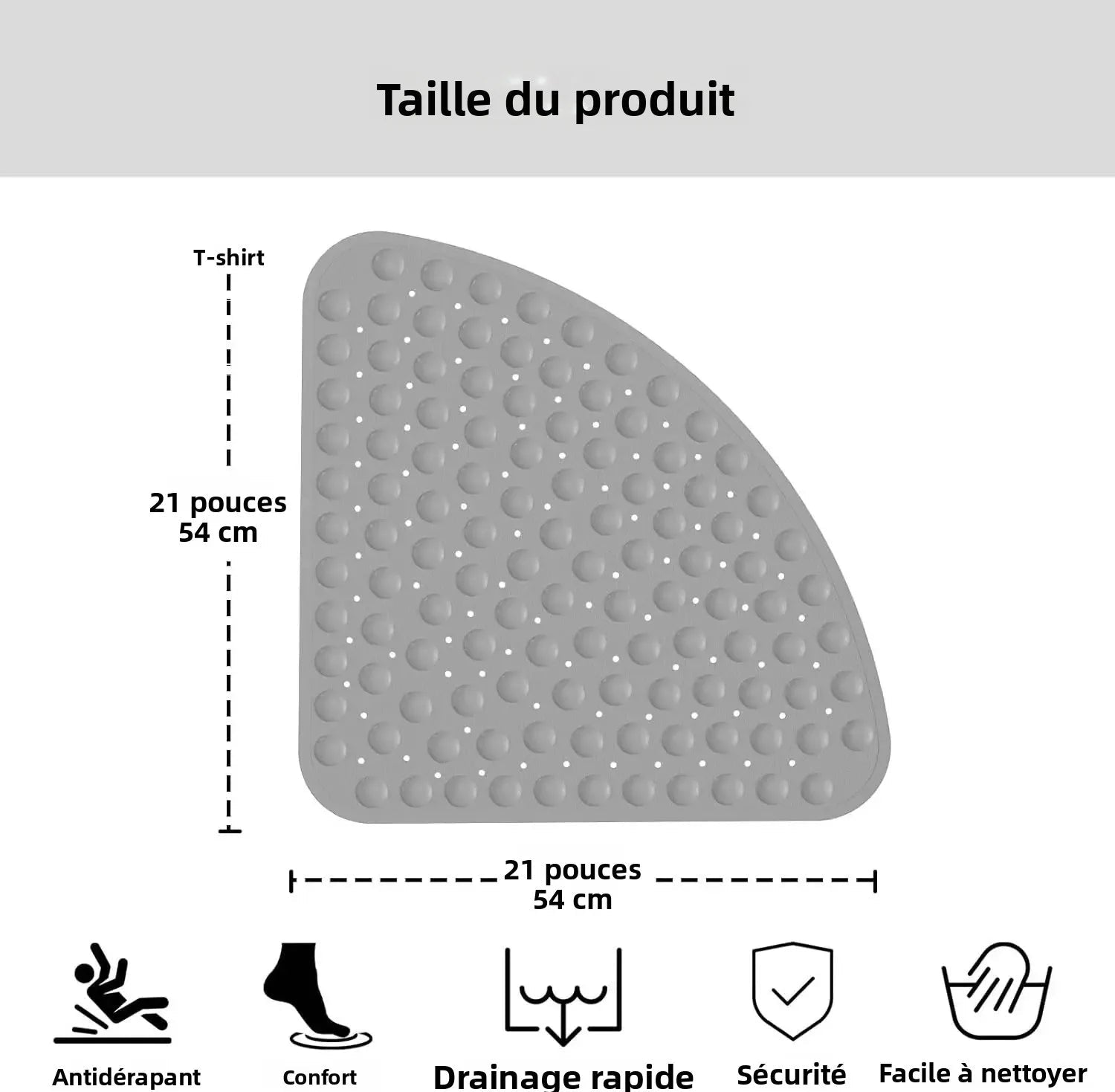 Tapis de douche d'angle antidérapant - 53x53cm - Tapis de douche d'angle pour l'intérieur de la douche, tapis de bain triangulaire antidérapant pour la salle de bain - FATAONTapis de douche d'angle antidérapant - 53x53cm - Tapis de douche d'angle pour l'intérieur de la douche, tapis de bain triangulaire antidérapant pour la salle de bainSolutions MaisonFATAON