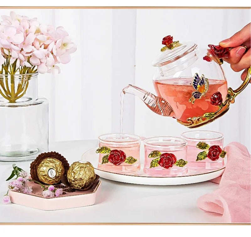 Théière en verre émaillé avec fleur de cristal rose pour boissons chaudes et froides, vaisselle pour la maison, bouilloire de bureau, service à thé, cafetière - FATAONThéière en verre émaillé avec fleur de cristal rose pour boissons chaudes et froides, vaisselle pour la maison, bouilloire de bureau, service à thé, cafetièreSolutions MaisonFATAON