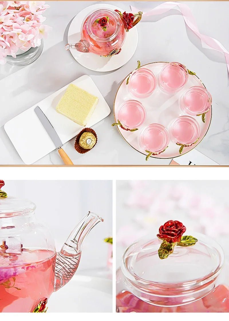 Théière en verre émaillé avec fleur de cristal rose pour boissons chaudes et froides, vaisselle pour la maison, bouilloire de bureau, service à thé, cafetière - FATAONThéière en verre émaillé avec fleur de cristal rose pour boissons chaudes et froides, vaisselle pour la maison, bouilloire de bureau, service à thé, cafetièreSolutions MaisonFATAON