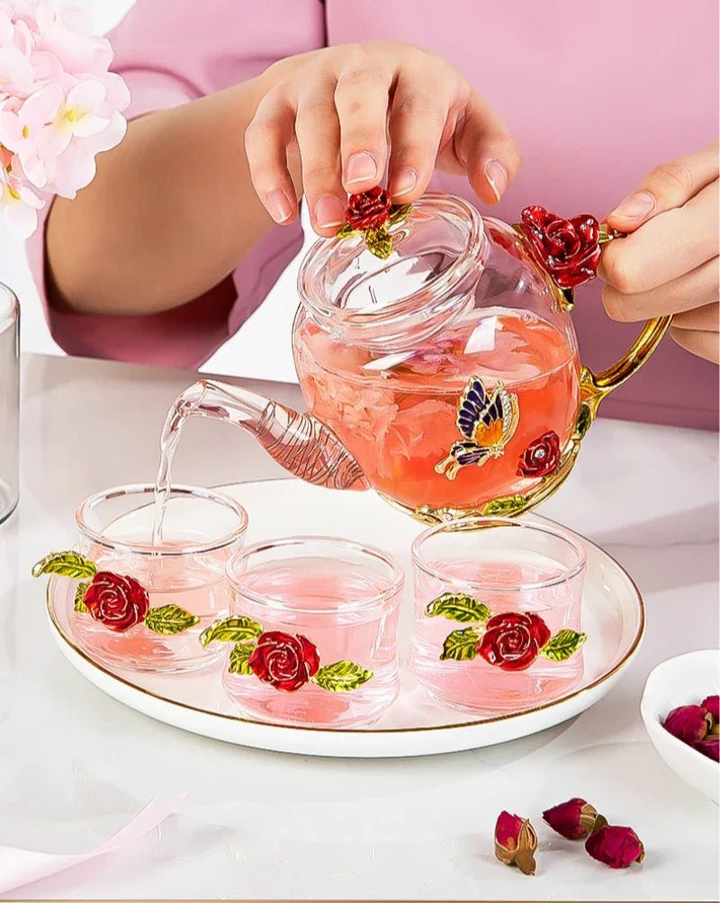 Théière en verre émaillé avec fleur de cristal rose pour boissons chaudes et froides, vaisselle pour la maison, bouilloire de bureau, service à thé, cafetière - FATAONThéière en verre émaillé avec fleur de cristal rose pour boissons chaudes et froides, vaisselle pour la maison, bouilloire de bureau, service à thé, cafetièreSolutions MaisonFATAON