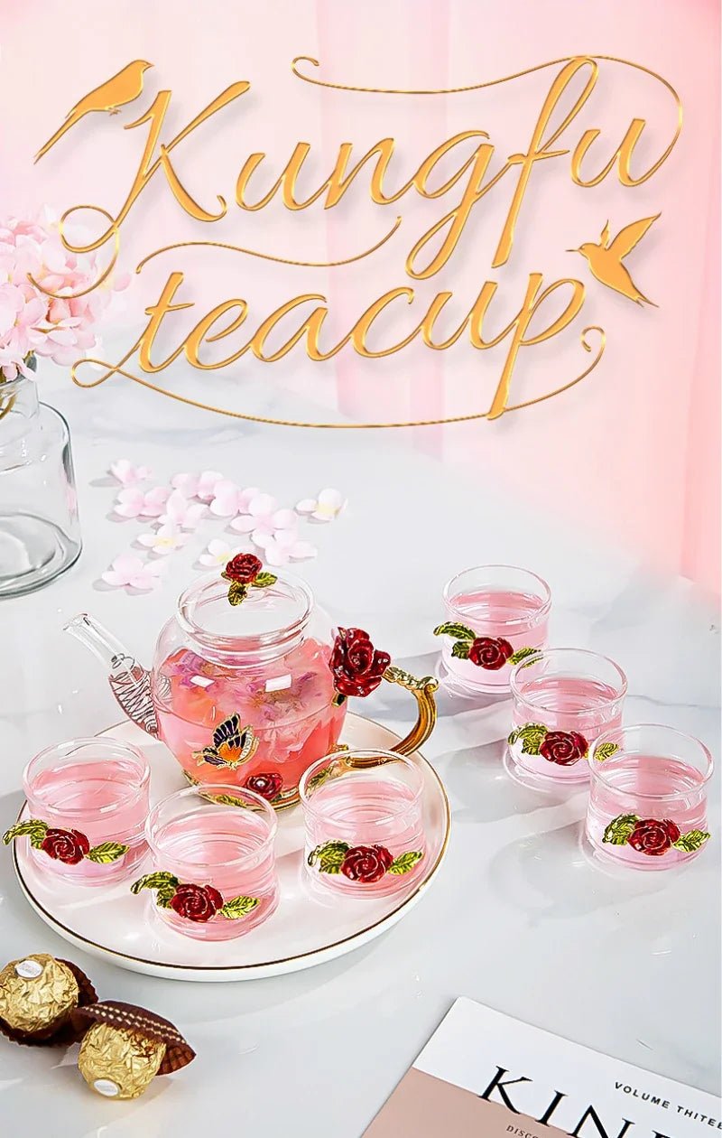 Théière en verre émaillé avec fleur de cristal rose pour boissons chaudes et froides, vaisselle pour la maison, bouilloire de bureau, service à thé, cafetière - FATAONThéière en verre émaillé avec fleur de cristal rose pour boissons chaudes et froides, vaisselle pour la maison, bouilloire de bureau, service à thé, cafetièreSolutions MaisonFATAON