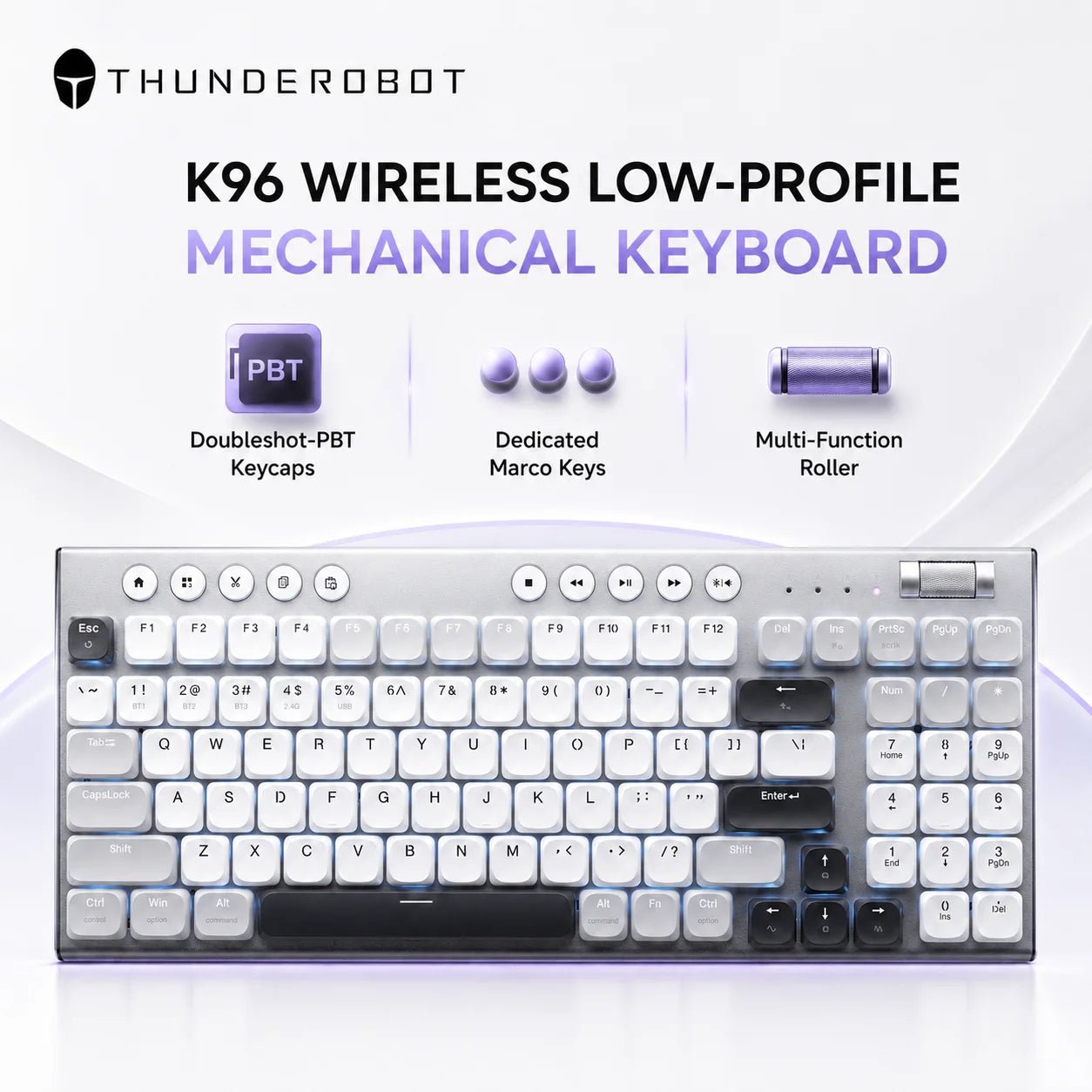 THUNDEROBOT K96 clavier mécanique sans fil clavier de productivité à profil bas 98 touches avec touches Roller Marco capuchons de touches PBT pour PC - FATAONTHUNDEROBOT K96 clavier mécanique sans fil clavier de productivité à profil bas 98 touches avec touches Roller Marco capuchons de touches PBT pour PCProductivité & OrganisationFATAON