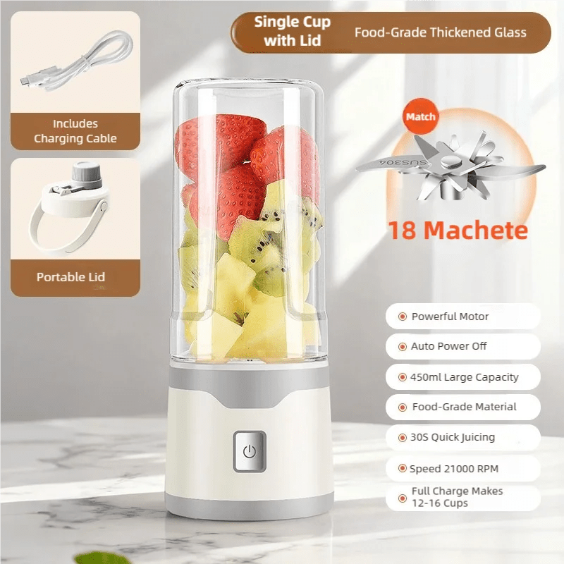 TINSOL Mixeur électrique portable 450 ml, mixeur-presse-agrumes rechargeable par USB, adapté aux milkshakes, aux jus et au traitement de petits aliments - FATAONTINSOL Mixeur électrique portable 450 ml, mixeur-presse-agrumes rechargeable par USB, adapté aux milkshakes, aux jus et au traitement de petits alimentsSolutions MaisonFATAON