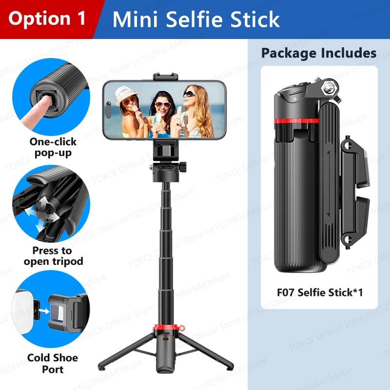 TOKQI Tripod Extendable Selfie Stick Phone Holder Mini Quadpod for Mobile Phone Vlog Video Recording with Zoom, Optional Light - Fix & GoTOKQI Tripod Extendable Selfie Stick Phone Holder Mini Quadpod for Mobile Phone Vlog Video Recording with Zoom, Optional LightVidéo & PhotoFix & Go