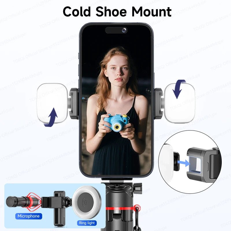 TOKQI Tripod Extendable Selfie Stick Phone Holder Mini Quadpod for Mobile Phone Vlog Video Recording with Zoom, Optional Light - Fix & GoTOKQI Tripod Extendable Selfie Stick Phone Holder Mini Quadpod for Mobile Phone Vlog Video Recording with Zoom, Optional LightVidéo & PhotoFix & Go