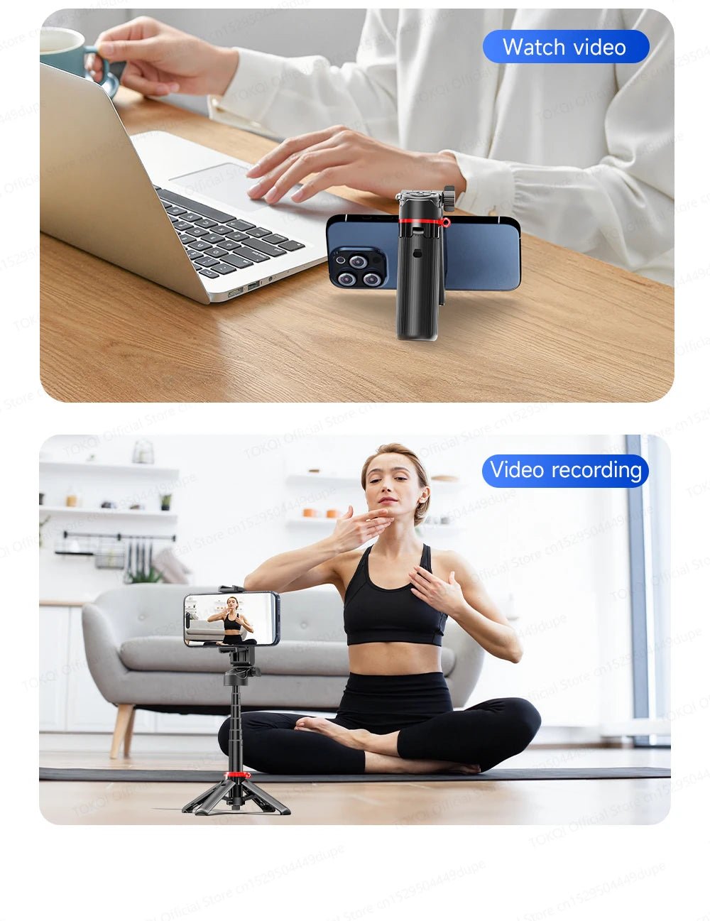 TOKQI Tripod Extendable Selfie Stick Phone Holder Mini Quadpod for Mobile Phone Vlog Video Recording with Zoom, Optional Light - Fix & GoTOKQI Tripod Extendable Selfie Stick Phone Holder Mini Quadpod for Mobile Phone Vlog Video Recording with Zoom, Optional LightVidéo & PhotoFix & Go