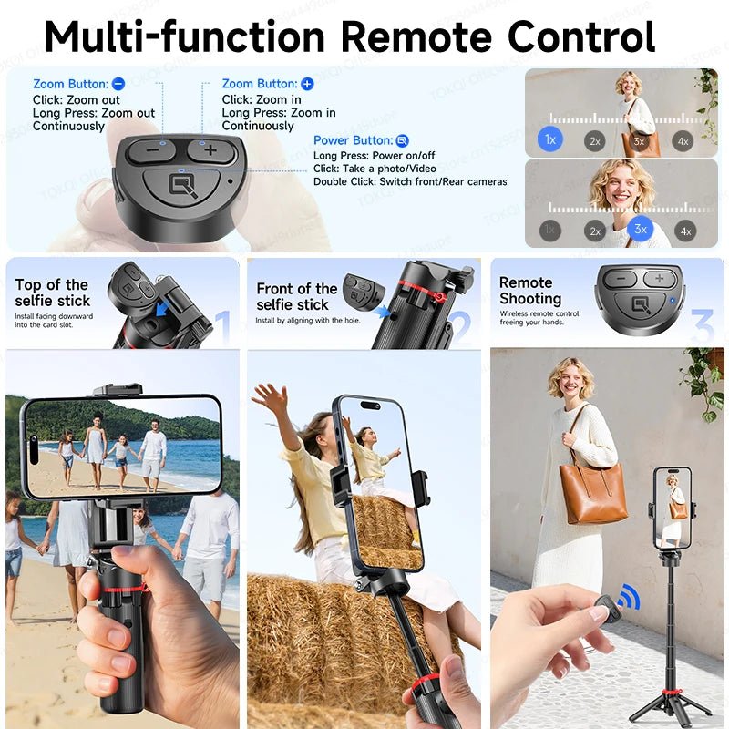 TOKQI Tripod Extendable Selfie Stick Phone Holder Mini Quadpod for Mobile Phone Vlog Video Recording with Zoom, Optional Light - Fix & GoTOKQI Tripod Extendable Selfie Stick Phone Holder Mini Quadpod for Mobile Phone Vlog Video Recording with Zoom, Optional LightVidéo & PhotoFix & Go