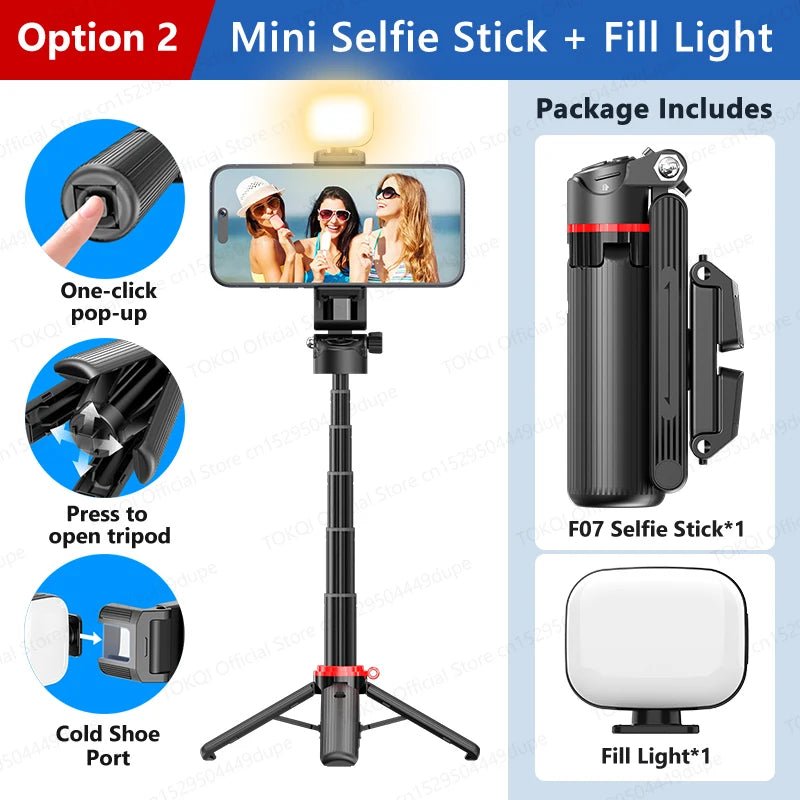TOKQI Tripod Extendable Selfie Stick Phone Holder Mini Quadpod for Mobile Phone Vlog Video Recording with Zoom, Optional Light - Fix & GoTOKQI Tripod Extendable Selfie Stick Phone Holder Mini Quadpod for Mobile Phone Vlog Video Recording with Zoom, Optional LightVidéo & PhotoFix & Go