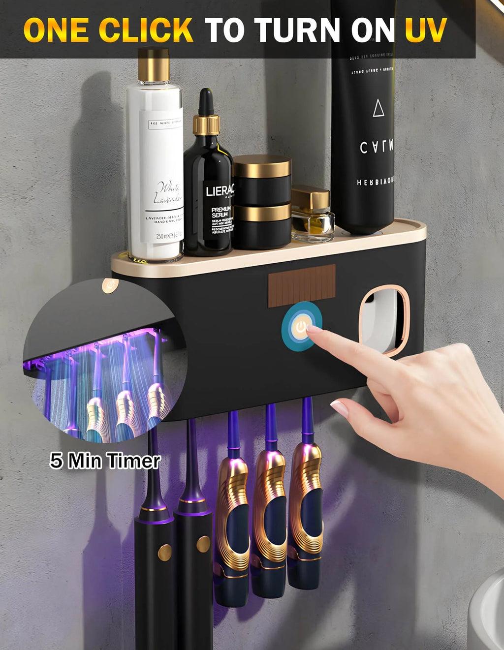 Toothbrush Holders for Bathrooms, UV Toothbrush Sanitizer Wall Mounted with Toothpaste Dispenser, Large Capacity Tray, Tooth Brushing Holder & Bathroom Accessories - Fix & GoToothbrush Holders for Bathrooms, UV Toothbrush Sanitizer Wall Mounted with Toothpaste Dispenser, Large Capacity Tray, Tooth Brushing Holder & Bathroom AccessoriesFix & Go