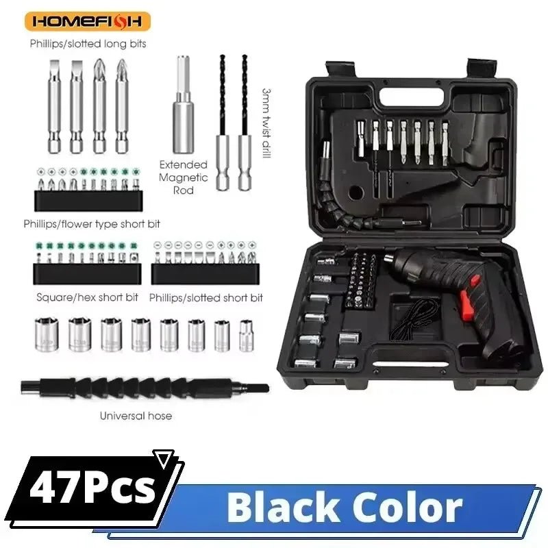 Tournevis électrique sans fil 47 en 1, ensemble 90 ° Lampe LED portable rechargeable et rotative pour la maison, le bureau et les réparations DIY - FATAONTournevis électrique sans fil 47 en 1, ensemble 90 ° Lampe LED portable rechargeable et rotative pour la maison, le bureau et les réparations DIYOutils & PerformanceFATAON