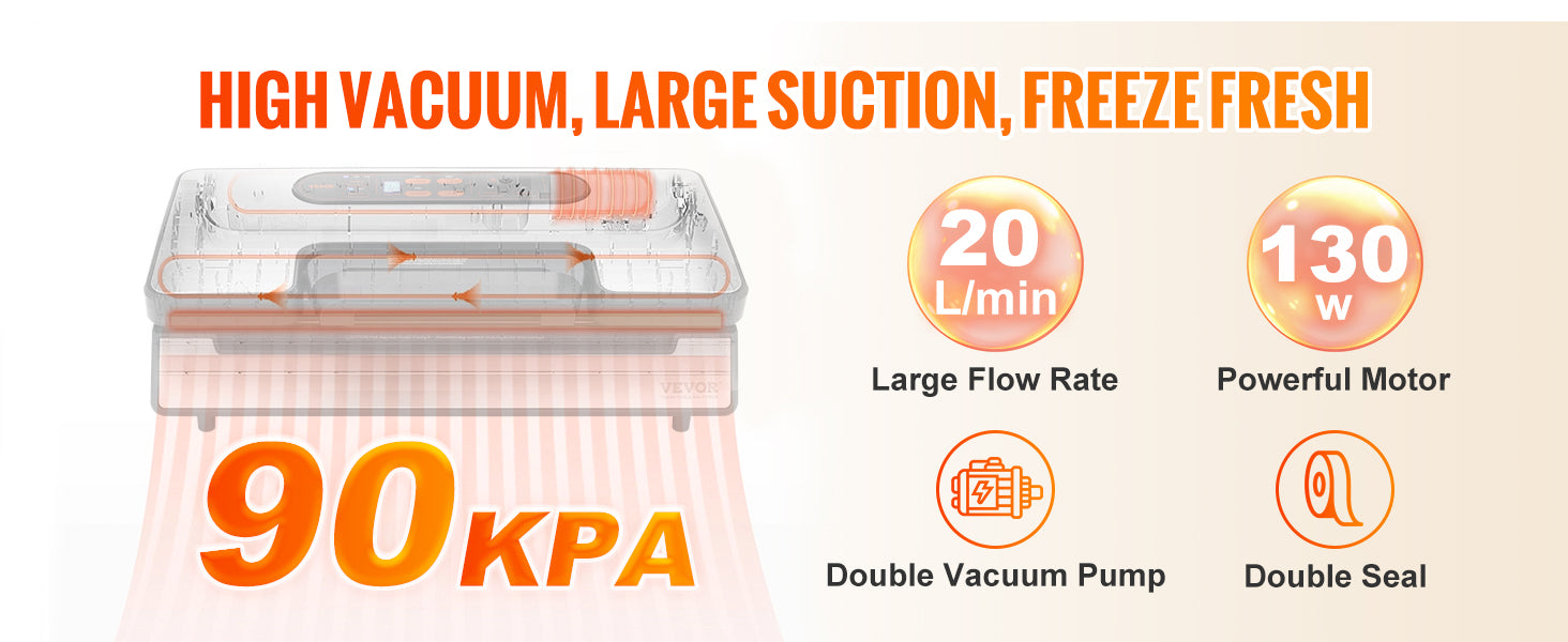 SucceBuy 90Kpa 130W Machine d'emballage alimentaire scelleuse sous vide avec 10 sacs sous vide gratuits pour la cuisine domestique scellage des aliments sous vide