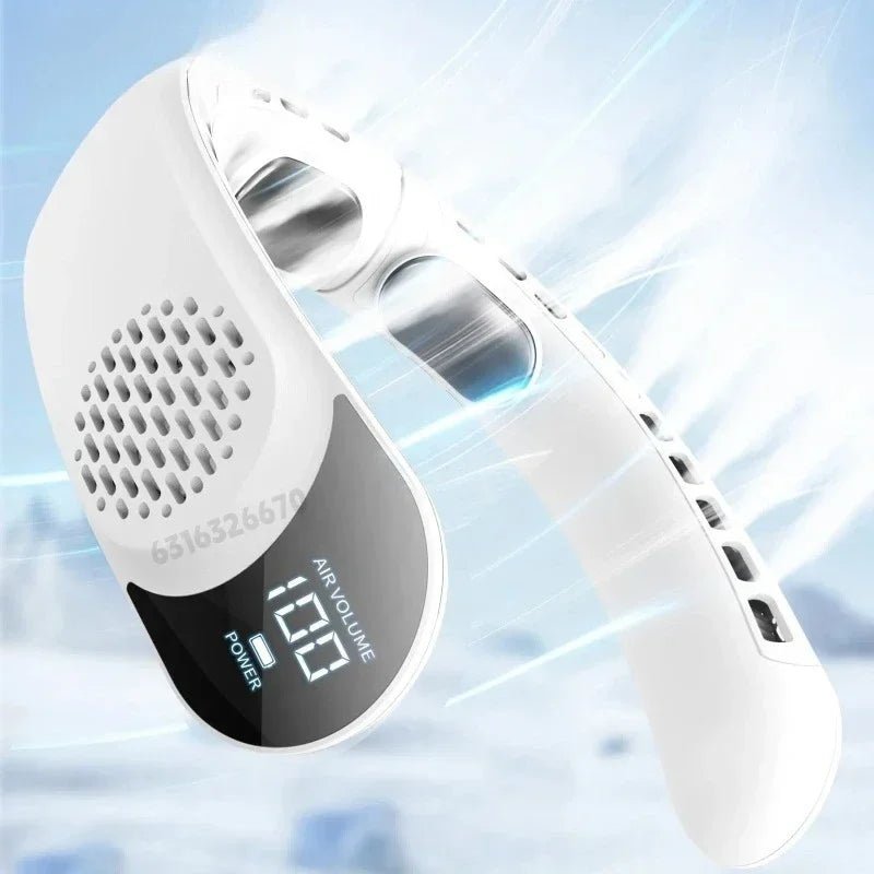 Ventilateur de cou portable sans pales 4000 mAh, conception turbine sans aubes, 3 vitesses, vent super puissant, refroidissement rapide, affichage numérique pour l'extérieur - FATAONVentilateur de cou portable sans pales 4000 mAh, conception turbine sans aubes, 3 vitesses, vent super puissant, refroidissement rapide, affichage numérique pour l'extérieurTechnologie IntelligenteFATAON