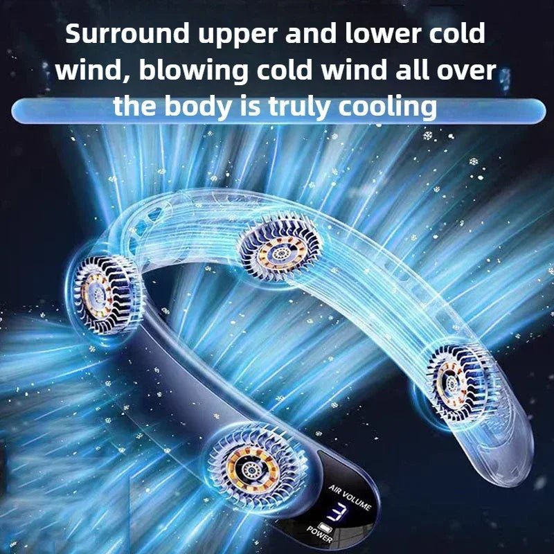 Ventilateur de cou portable sans pales 4000 mAh, conception turbine sans aubes, 3 vitesses, vent super puissant, refroidissement rapide, affichage numérique pour l'extérieur - FATAONVentilateur de cou portable sans pales 4000 mAh, conception turbine sans aubes, 3 vitesses, vent super puissant, refroidissement rapide, affichage numérique pour l'extérieurTechnologie IntelligenteFATAON