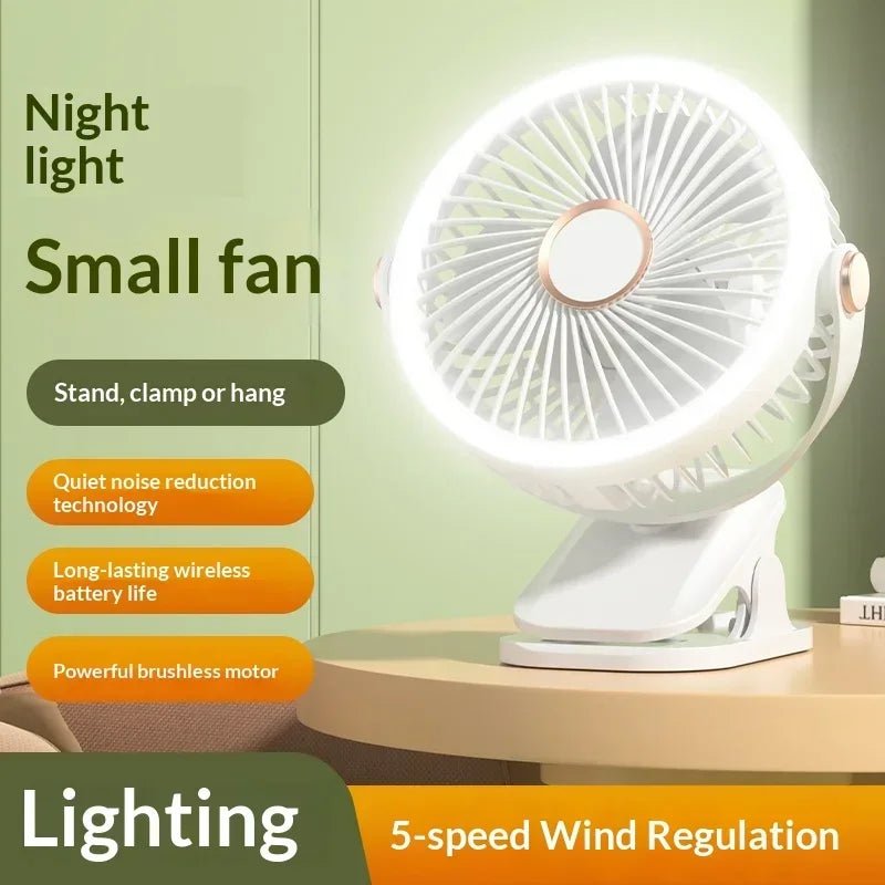 Ventilateur portable à clipser avec lumière LED, 720 ° Mini ventilateur rotatif rechargeable par USB, ventilateur de refroidissement silencieux à 5 vitesses pour la maison, le bureau et le camping - FATAONVentilateur portable à clipser avec lumière LED, 720 ° Mini ventilateur rotatif rechargeable par USB, ventilateur de refroidissement silencieux à 5 vitesses pour la maison, le bureau et le campingMaison & BricolageFATAON