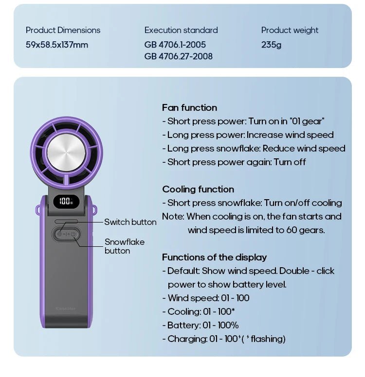 Ventilateur portable haute vitesse à refroidissement rapide, rechargeable 3600 mAh, 100 vitesses réglables, mini ventilateur turbo pliable avec cordon - FATAONVentilateur portable haute vitesse à refroidissement rapide, rechargeable 3600 mAh, 100 vitesses réglables, mini ventilateur turbo pliable avec cordonTechnologie IntelligenteFATAON