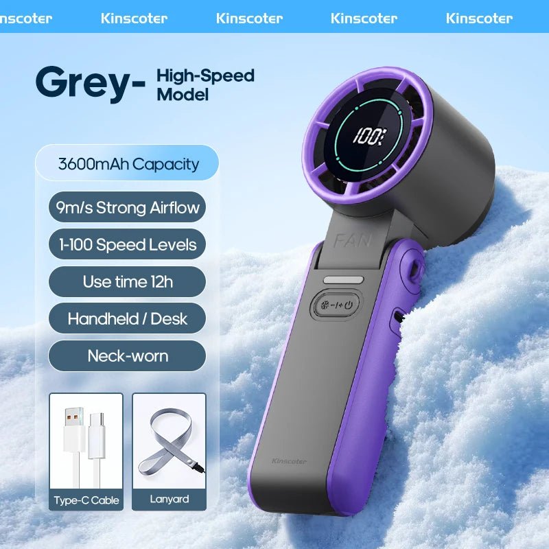 Ventilateur portable haute vitesse à refroidissement rapide, rechargeable 3600 mAh, 100 vitesses réglables, mini ventilateur turbo pliable avec cordon - FATAONVentilateur portable haute vitesse à refroidissement rapide, rechargeable 3600 mAh, 100 vitesses réglables, mini ventilateur turbo pliable avec cordonTechnologie IntelligenteFATAON