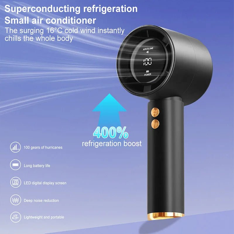 Ventilateur portable turbo, refroidisseur d'air, écran LED, rechargeable par USB, mini ventilateur électrique haute vitesse, refroidissement silencieux pour l'extérieur - FATAONVentilateur portable turbo, refroidisseur d'air, écran LED, rechargeable par USB, mini ventilateur électrique haute vitesse, refroidissement silencieux pour l'extérieurTechnologie IntelligenteFATAON