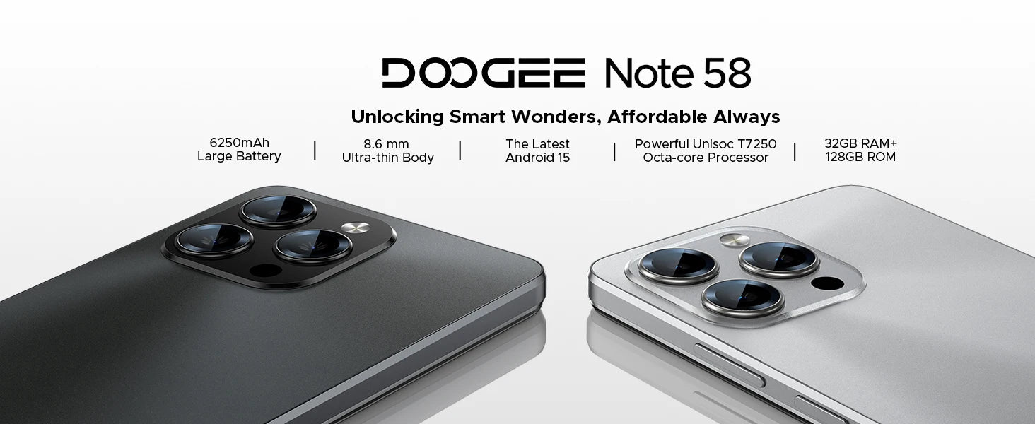 Version mondiale DOOGEE Note 58 Android 15 Smartphone 8GB RAM + 128GB ROM 6.75 "HD + 90Hz écran IPS 6250mAh grande batterie NFC - FATAONVersion mondiale DOOGEE Note 58 Android 15 Smartphone 8GB RAM + 128GB ROM 6.75 "HD + 90Hz écran IPS 6250mAh grande batterie NFCProductivité & OrganisationFATAON