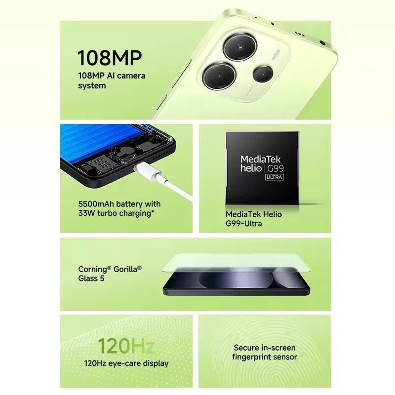 Version mondiale Xiaomi Redmi Note 14 4G NFC Smartphone MediaTek Helio G99-Ultra 108MP AI caméra 6.67 "120Hz affichage 5500mAh - FATAONVersion mondiale Xiaomi Redmi Note 14 4G NFC Smartphone MediaTek Helio G99-Ultra 108MP AI caméra 6.67 "120Hz affichage 5500mAhProductivité & OrganisationFATAON