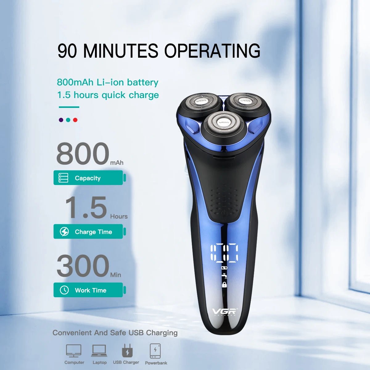 VGR Rasoir électrique Professionnelle Rasoir électrique Imperméable Tondeuse à barbe Rasage flottant rotatif 3D Rechargeable par USB Rasoir électrique pour hommes V-306 - FATAONVGR Rasoir électrique Professionnelle Rasoir électrique Imperméable Tondeuse à barbe Rasage flottant rotatif 3D Rechargeable par USB Rasoir électrique pour hommes V-306FATAON
