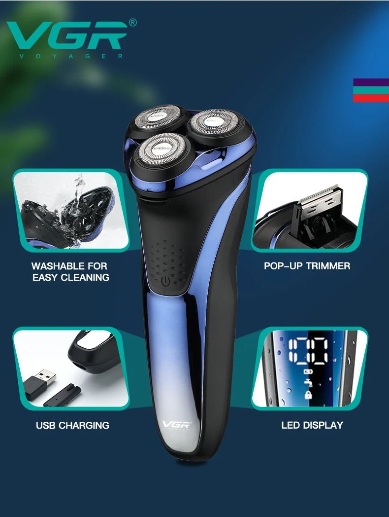 VGR Rasoir électrique Professionnelle Rasoir électrique Imperméable Tondeuse à barbe Rasage flottant rotatif 3D Rechargeable par USB Rasoir électrique pour hommes V-306 - FATAONVGR Rasoir électrique Professionnelle Rasoir électrique Imperméable Tondeuse à barbe Rasage flottant rotatif 3D Rechargeable par USB Rasoir électrique pour hommes V-306FATAON