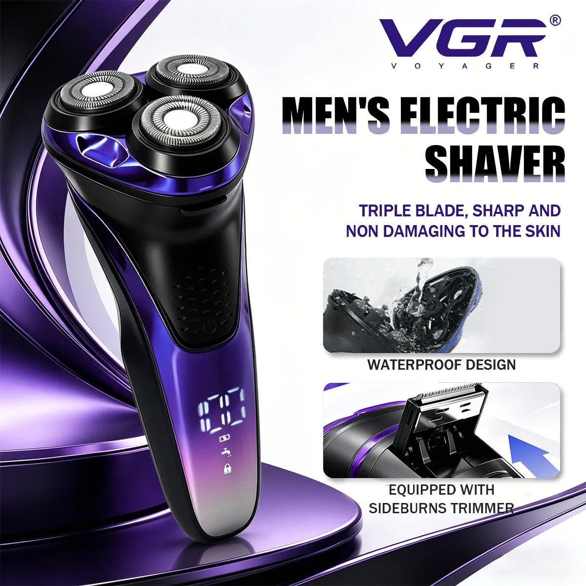 VGR Rasoir électrique Professionnelle Rasoir électrique Imperméable Tondeuse à barbe Rasage flottant rotatif 3D Rechargeable par USB Rasoir électrique pour hommes V-306 - FATAONVGR Rasoir électrique Professionnelle Rasoir électrique Imperméable Tondeuse à barbe Rasage flottant rotatif 3D Rechargeable par USB Rasoir électrique pour hommes V-306FATAON