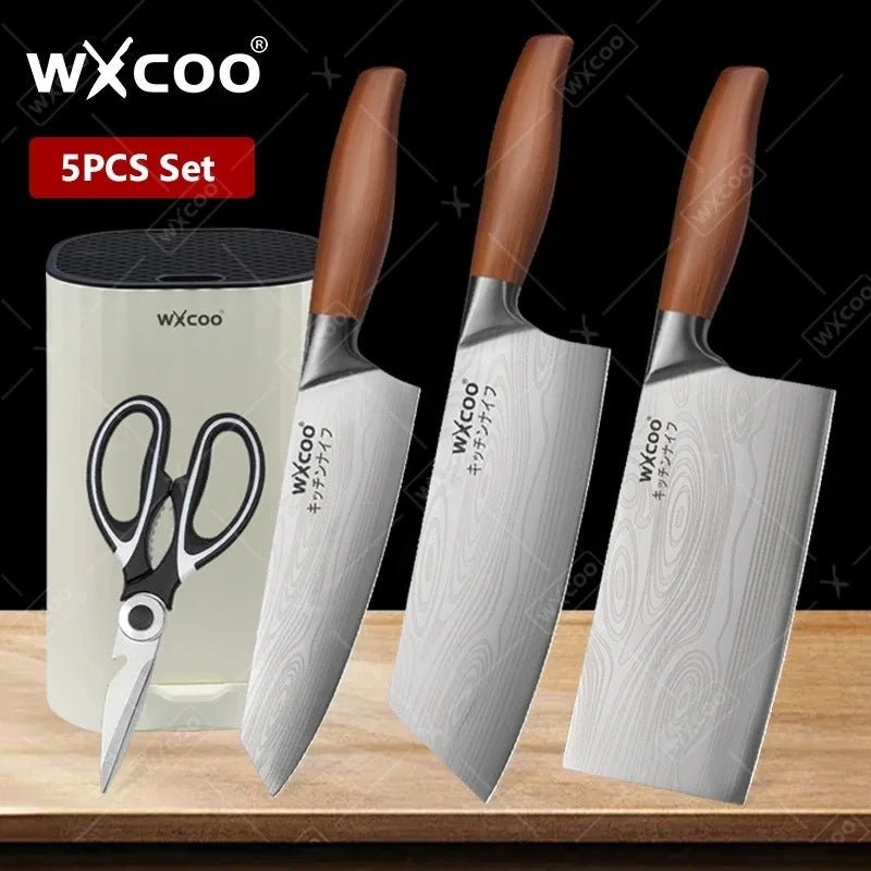 WXCOO couteau de Chef en acier inoxydable, couteau de cuisine domestique Laser motif damas ciseaux à trancher couperet porte-couteau à fruits - FATAONWXCOO couteau de Chef en acier inoxydable, couteau de cuisine domestique Laser motif damas ciseaux à trancher couperet porte-couteau à fruitsSolutions MaisonFATAON