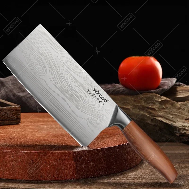 WXCOO couteau de Chef en acier inoxydable, couteau de cuisine domestique Laser motif damas ciseaux à trancher couperet porte-couteau à fruits - FATAONWXCOO couteau de Chef en acier inoxydable, couteau de cuisine domestique Laser motif damas ciseaux à trancher couperet porte-couteau à fruitsSolutions MaisonFATAON