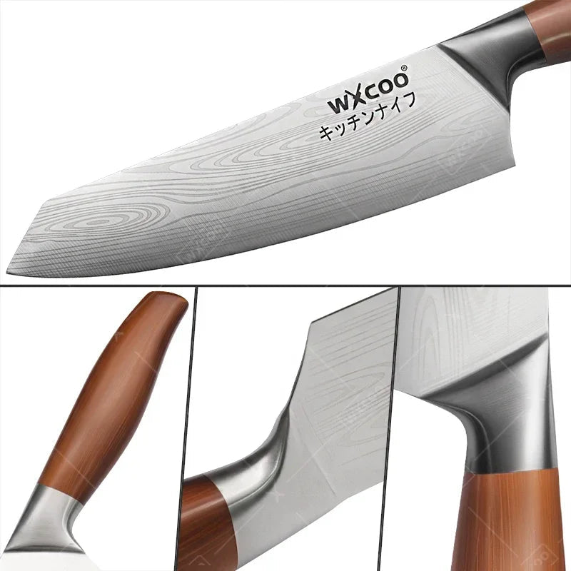 WXCOO couteau de Chef en acier inoxydable, couteau de cuisine domestique Laser motif damas ciseaux à trancher couperet porte-couteau à fruits - FATAONWXCOO couteau de Chef en acier inoxydable, couteau de cuisine domestique Laser motif damas ciseaux à trancher couperet porte-couteau à fruitsSolutions MaisonFATAON