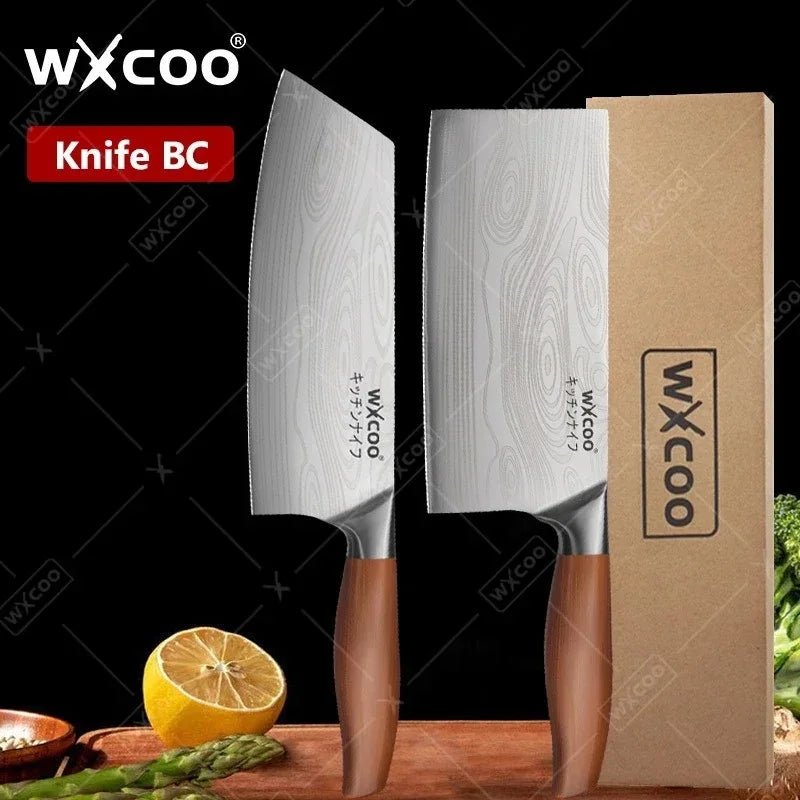 WXCOO couteau de Chef en acier inoxydable, couteau de cuisine domestique Laser motif damas ciseaux à trancher couperet porte-couteau à fruits - FATAONWXCOO couteau de Chef en acier inoxydable, couteau de cuisine domestique Laser motif damas ciseaux à trancher couperet porte-couteau à fruitsSolutions MaisonFATAON