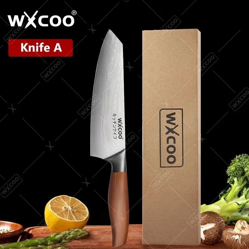 WXCOO couteau de Chef en acier inoxydable, couteau de cuisine domestique Laser motif damas ciseaux à trancher couperet porte-couteau à fruits - FATAONWXCOO couteau de Chef en acier inoxydable, couteau de cuisine domestique Laser motif damas ciseaux à trancher couperet porte-couteau à fruitsSolutions MaisonFATAON