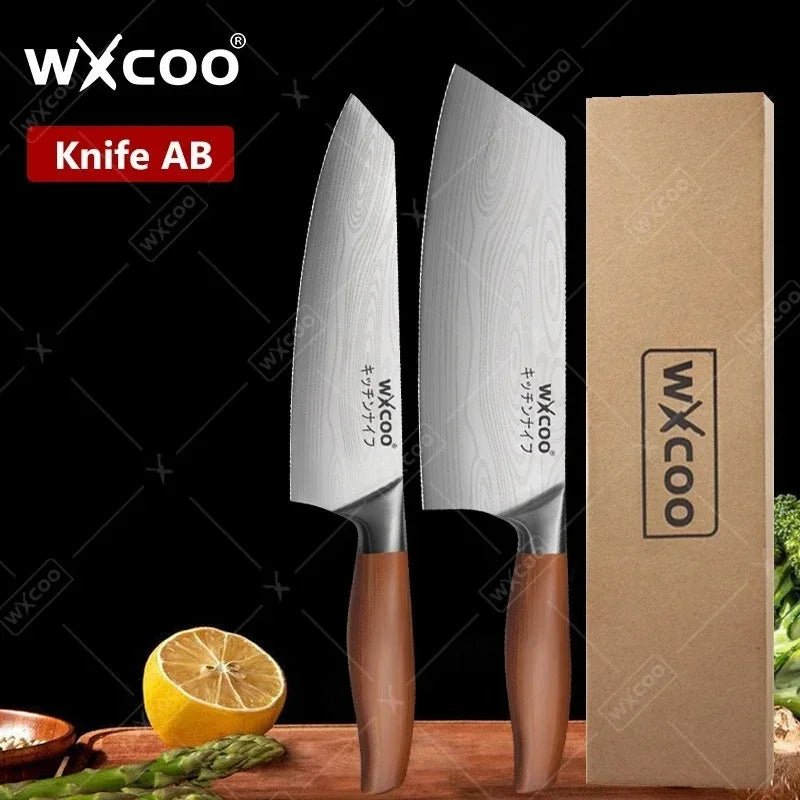 WXCOO couteau de Chef en acier inoxydable, couteau de cuisine domestique Laser motif damas ciseaux à trancher couperet porte-couteau à fruits - FATAONWXCOO couteau de Chef en acier inoxydable, couteau de cuisine domestique Laser motif damas ciseaux à trancher couperet porte-couteau à fruitsSolutions MaisonFATAON
