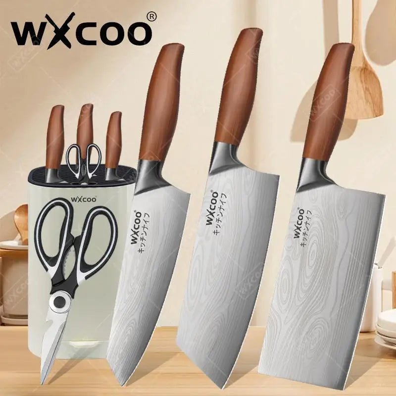 WXCOO couteau de Chef en acier inoxydable, couteau de cuisine domestique Laser motif damas ciseaux à trancher couperet porte-couteau à fruits - FATAONWXCOO couteau de Chef en acier inoxydable, couteau de cuisine domestique Laser motif damas ciseaux à trancher couperet porte-couteau à fruitsSolutions MaisonFATAON