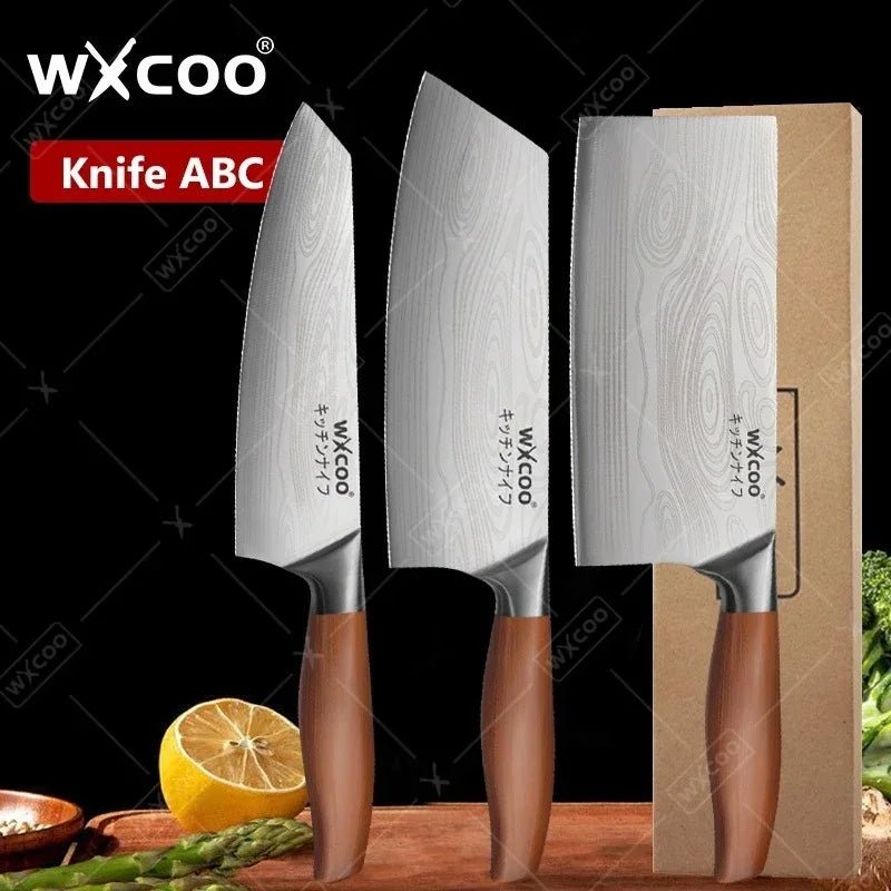 WXCOO couteau de Chef en acier inoxydable, couteau de cuisine domestique Laser motif damas ciseaux à trancher couperet porte-couteau à fruits - FATAONWXCOO couteau de Chef en acier inoxydable, couteau de cuisine domestique Laser motif damas ciseaux à trancher couperet porte-couteau à fruitsSolutions MaisonFATAON