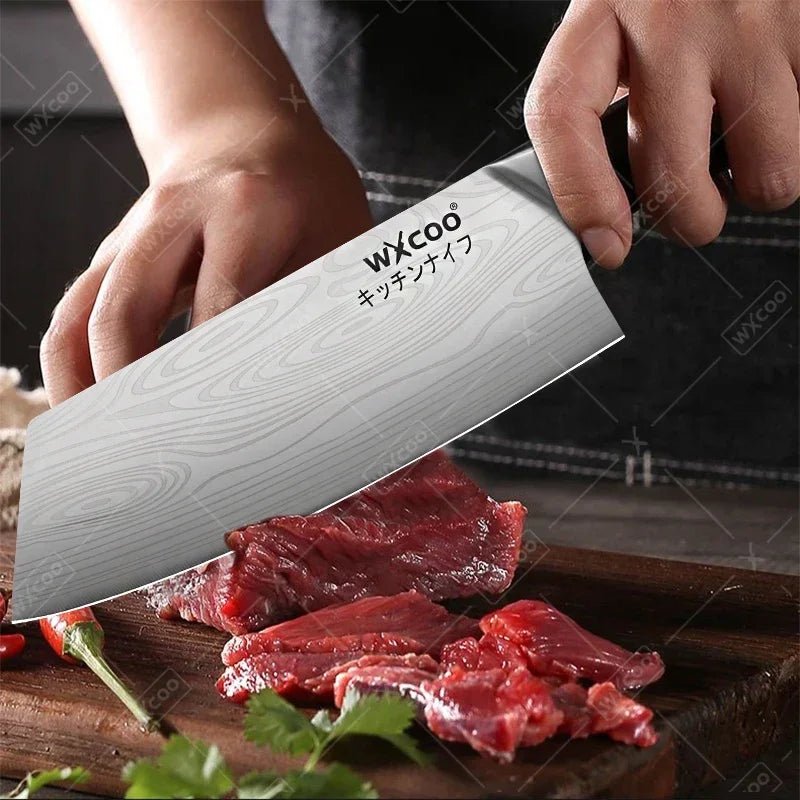 WXCOO couteau de Chef en acier inoxydable, couteau de cuisine domestique Laser motif damas ciseaux à trancher couperet porte-couteau à fruits - FATAONWXCOO couteau de Chef en acier inoxydable, couteau de cuisine domestique Laser motif damas ciseaux à trancher couperet porte-couteau à fruitsSolutions MaisonFATAON