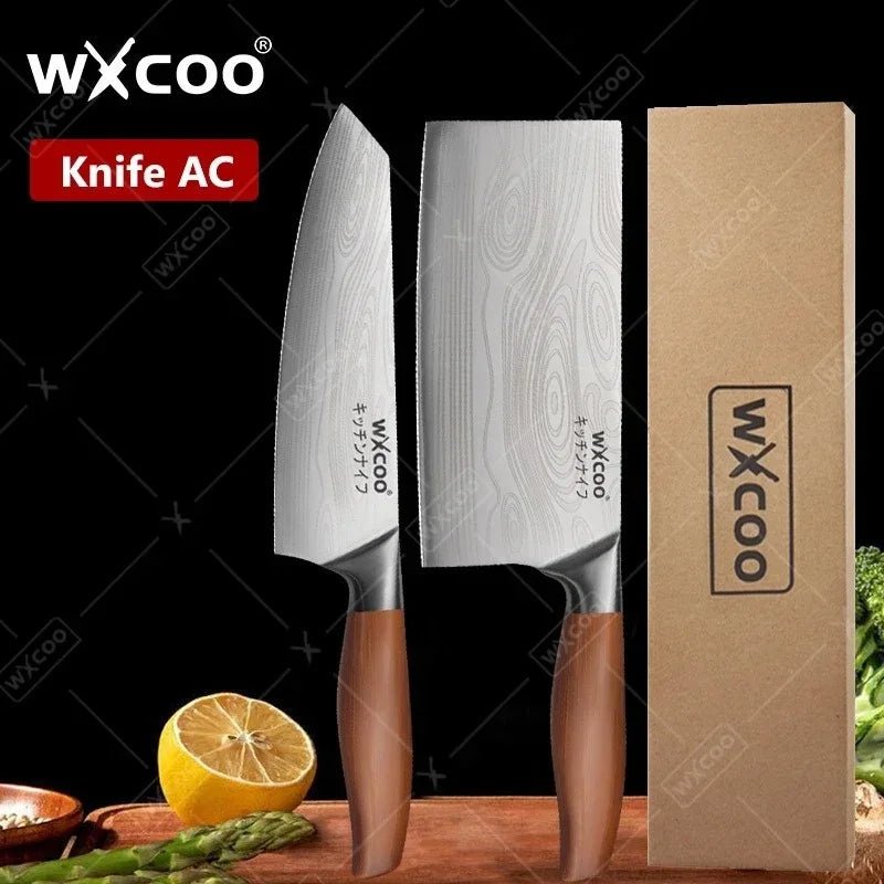 WXCOO couteau de Chef en acier inoxydable, couteau de cuisine domestique Laser motif damas ciseaux à trancher couperet porte-couteau à fruits - FATAONWXCOO couteau de Chef en acier inoxydable, couteau de cuisine domestique Laser motif damas ciseaux à trancher couperet porte-couteau à fruitsSolutions MaisonFATAON