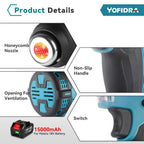 Yofidra 2000W pistolet thermique électrique pistolet à Air chaud portatif sans fil avec 3 buses sèche-cheveux industriel à domicile pour broche de batterie Makita - FATAONYofidra 2000W pistolet thermique électrique pistolet à Air chaud portatif sans fil avec 3 buses sèche-cheveux industriel à domicile pour broche de batterie MakitaOutils & PerformanceFATAON